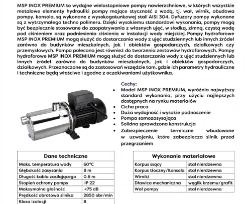 Pompa hydroforowa MSP 80 INOX PREMIUM 230V