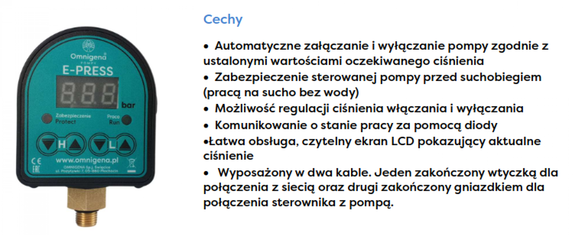 E-PRESS sterownik z 2 kablami z wtyczką i gniazdem na kablu