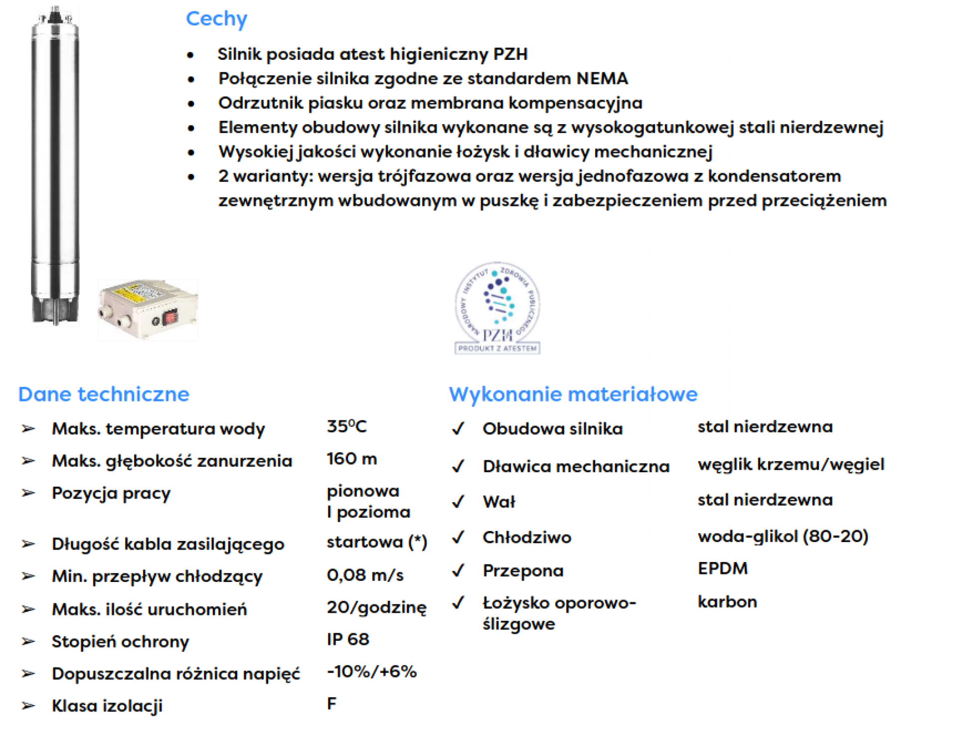 Silnik 4'' 1,1kW Omnigena wodny 230V z puszką